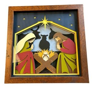 Nativity Scene Shadow Box 3D Layered Paper Art Christmas Wall Decor 10x10 MSPCI
